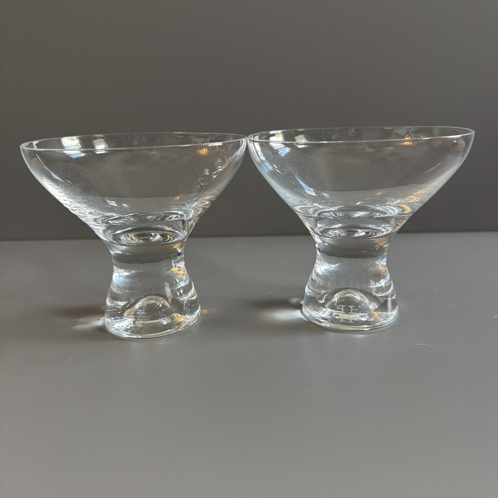 Set of 2 Fitz and Floyd Stemless Glass Martini Glasses Contemporary Modern